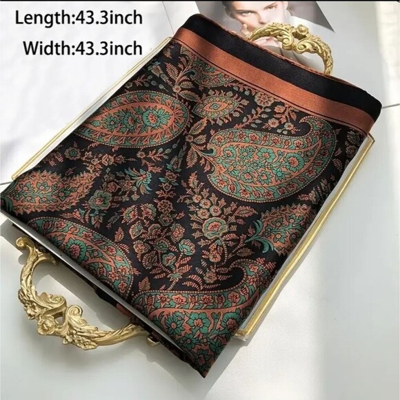 SILKY Brown paisley fashionista luxury scarf - Picture 5 of 5